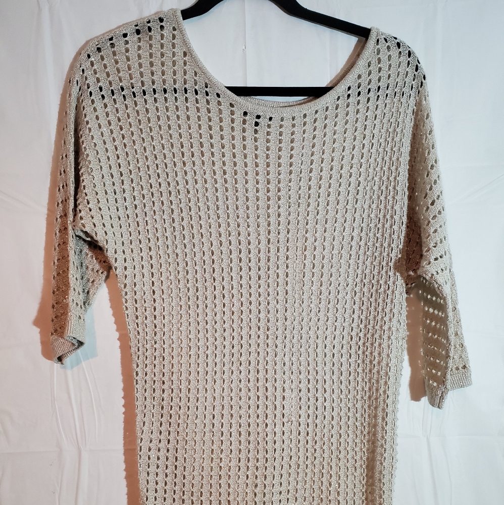 Express Knit Top Shirt Small Cream Open Stitch 3/4 - Picture 2 of 5